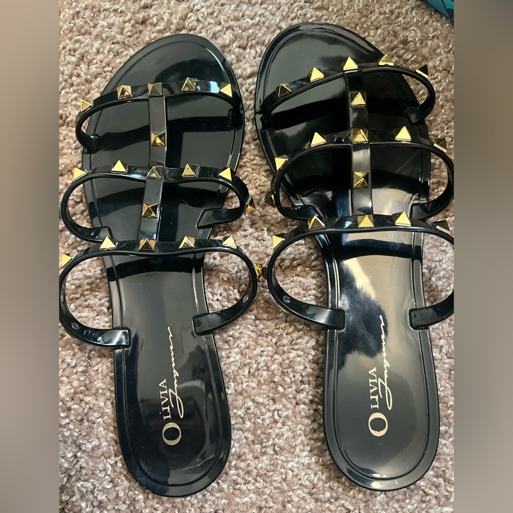 Black and Gold Studded Sandals